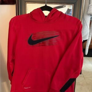 Nike Red Crewneck Hoodie with Black Swoosh Accent